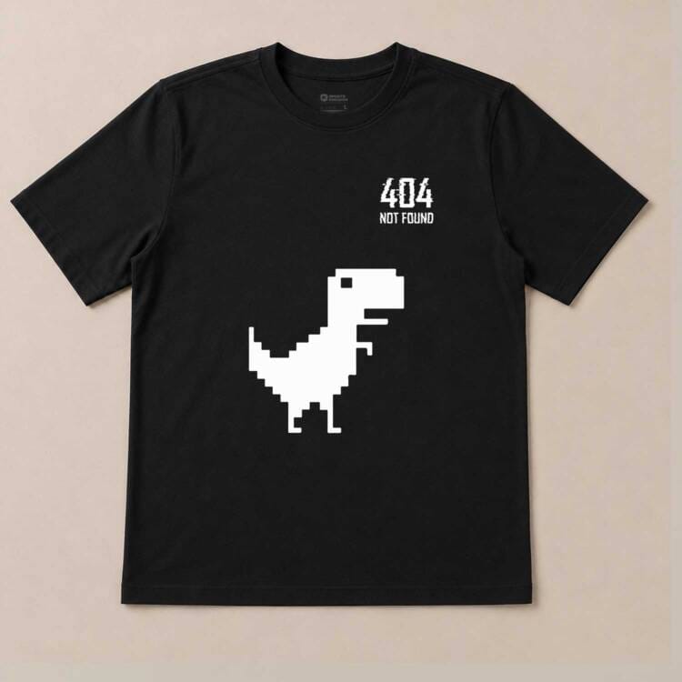 404 Not Found Dinosaur Graphic Black T-Shirt