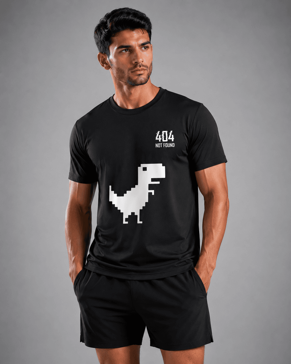 404 Not Found Dinosaur Graphic Black T-Shirt - Image 3