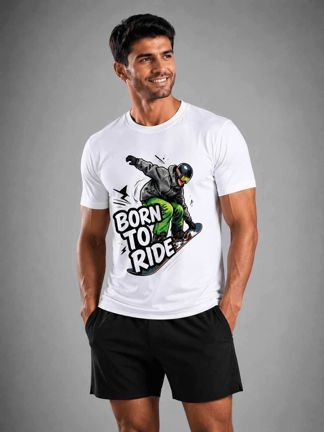 Born to Ride Snowboard Graphic White T-Shirt - Image 3