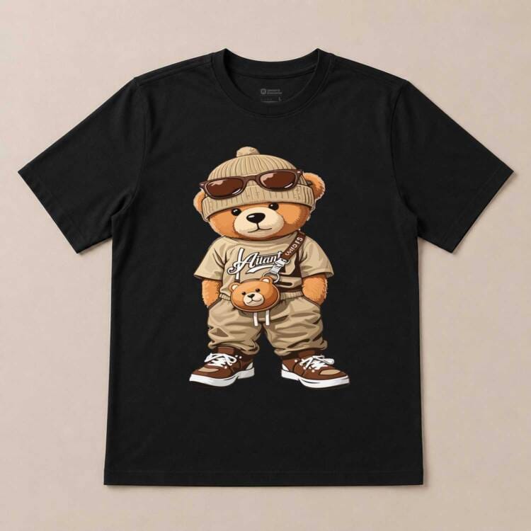 Stylish Teddy Bear Graphic Black T-Shirt – Premium Cotton Casual Tee