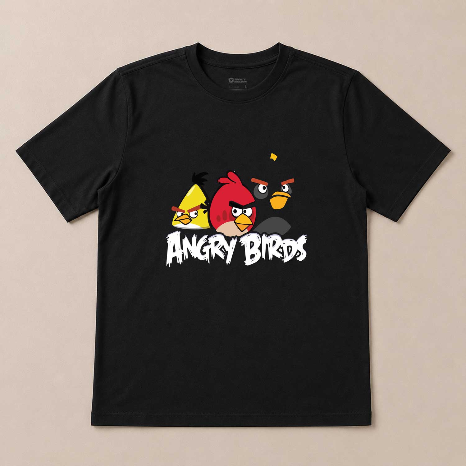 Black Angry Birds Graphic T-Shirt with Cartoon Character Print