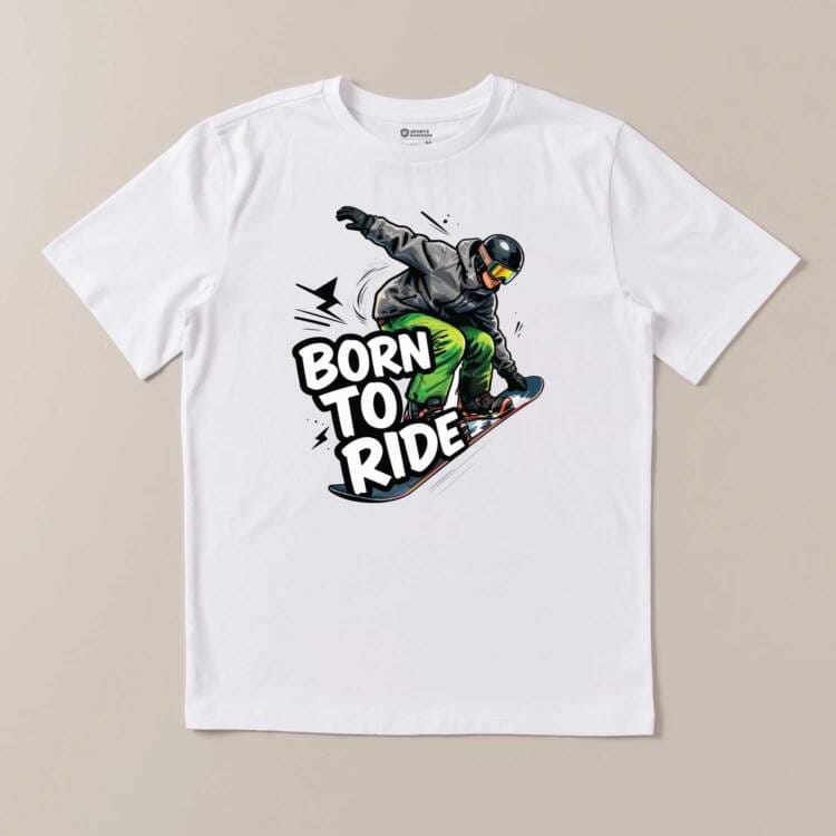 Born to Ride Snowboard Graphic White T-Shirt