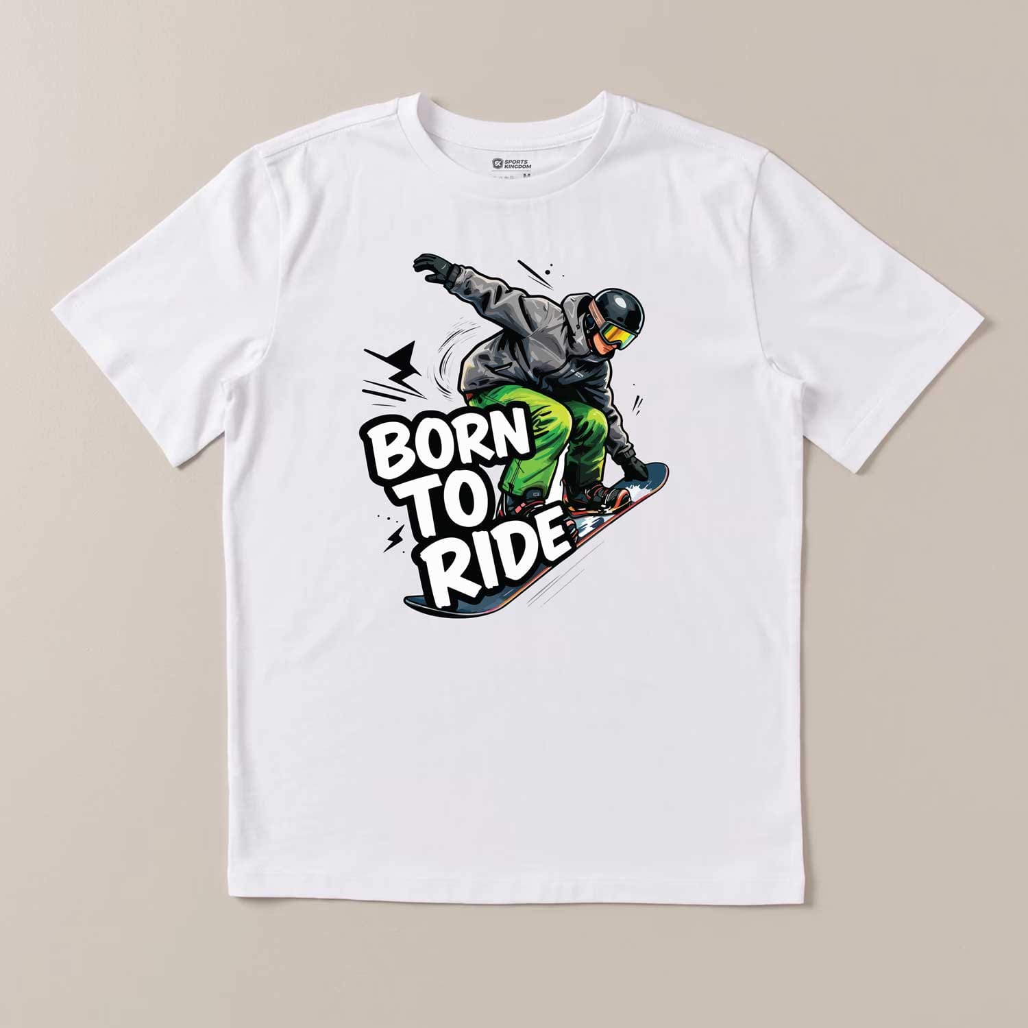 Born to Ride Snowboard Graphic White T-Shirt