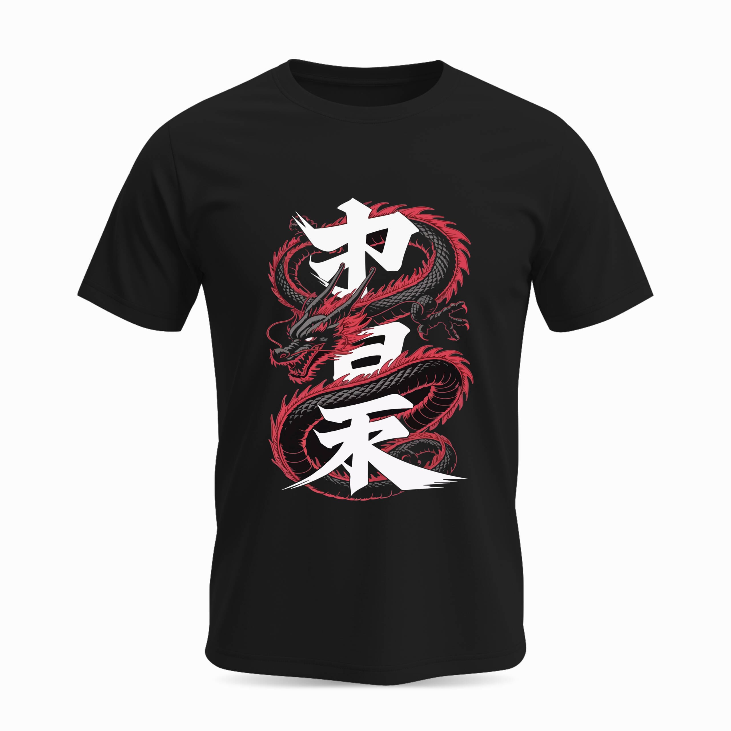 Dragon Japanese Kanji Graphic Black T-Shirt – Dark Streetwear Style