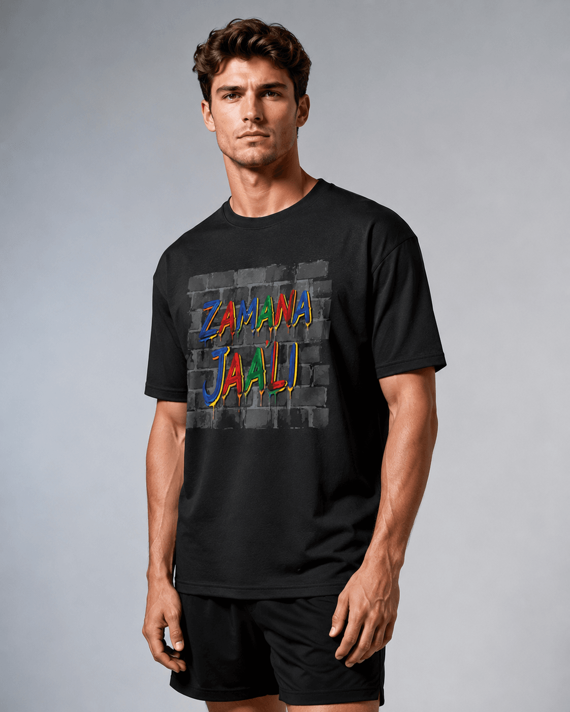 Zamana Jali Graphic Black T-Shirt – Modern Streetwear Fashion for Men