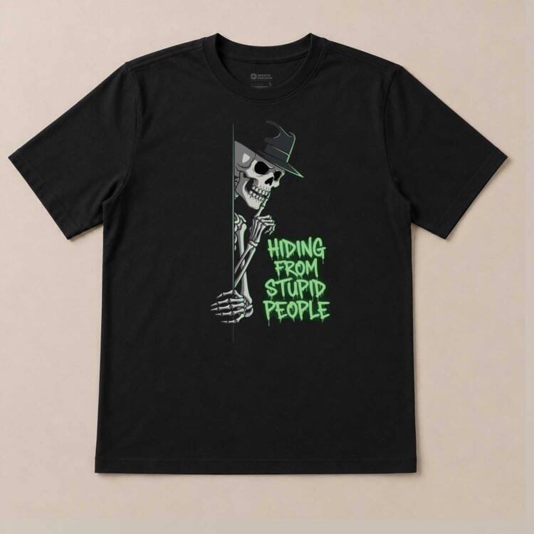 Hiding From Stupid People Skeleton Black T-Shirt