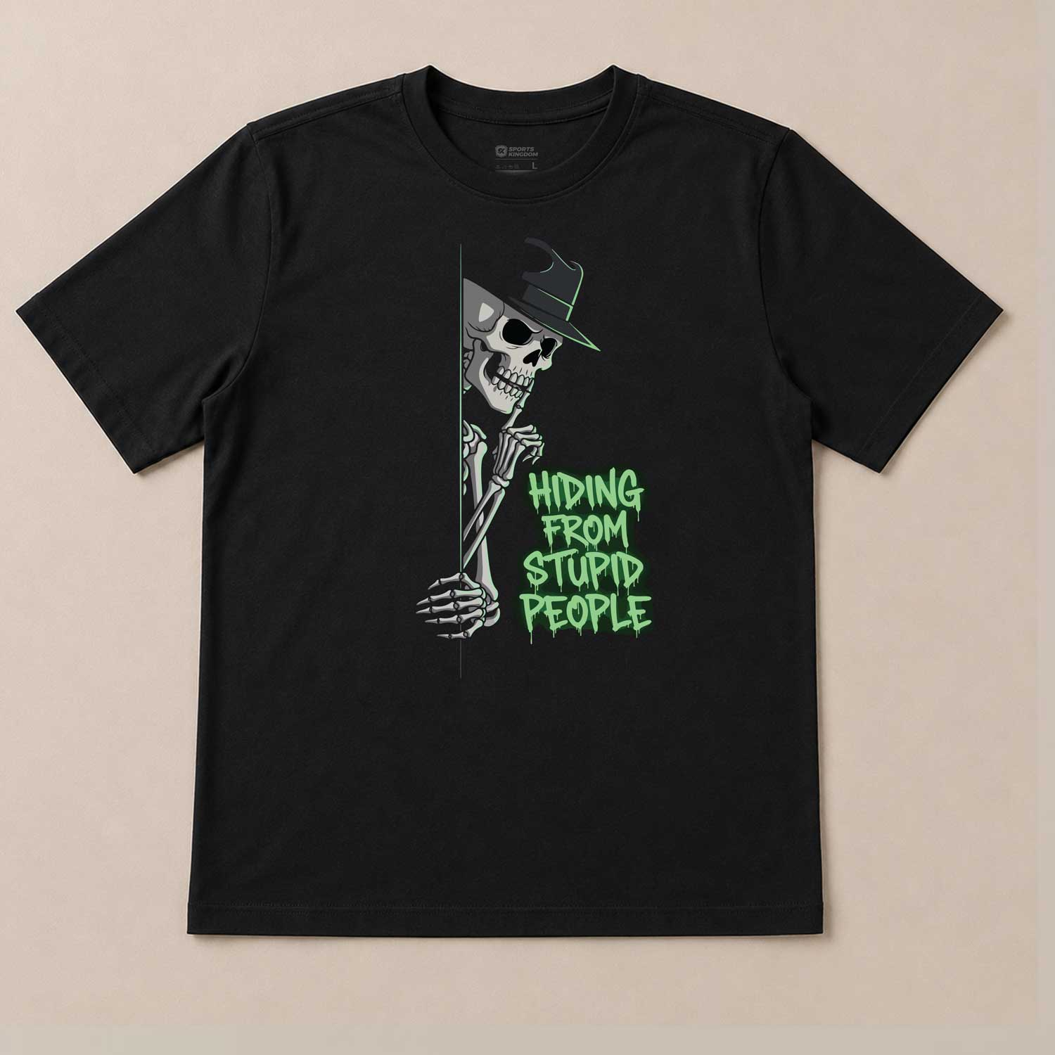 Hiding From Stupid People Skeleton Black T-Shirt